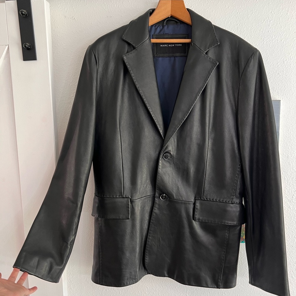 Marc New York Black Leather Sport Coat